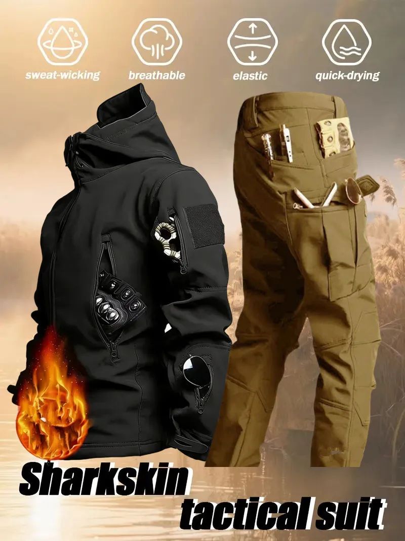 

6XL Winter Outdoor Gear Set: Windproof Hooded Jacket, Liner and Tactical Pants - Perfect for Hiking, Camping Other Activities