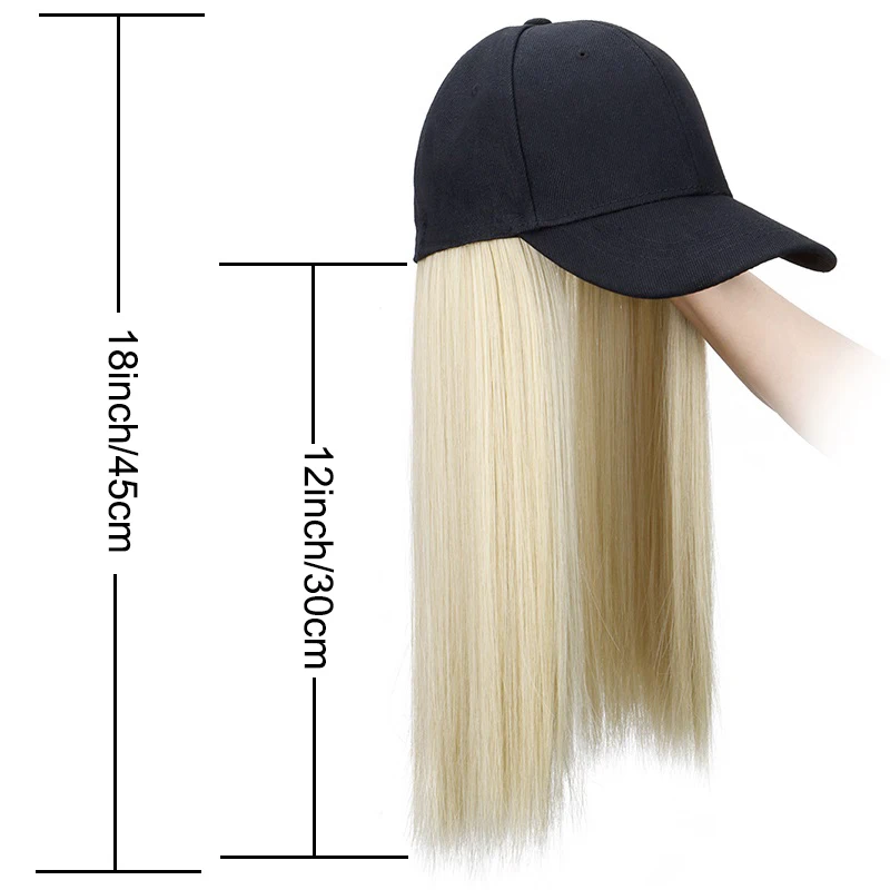 Synthetic 18Inch Long Straight Sports Style Baseball Hat Cap Wigs  Adjustable Comfortable Hair Extension for Women Daily Use image 4