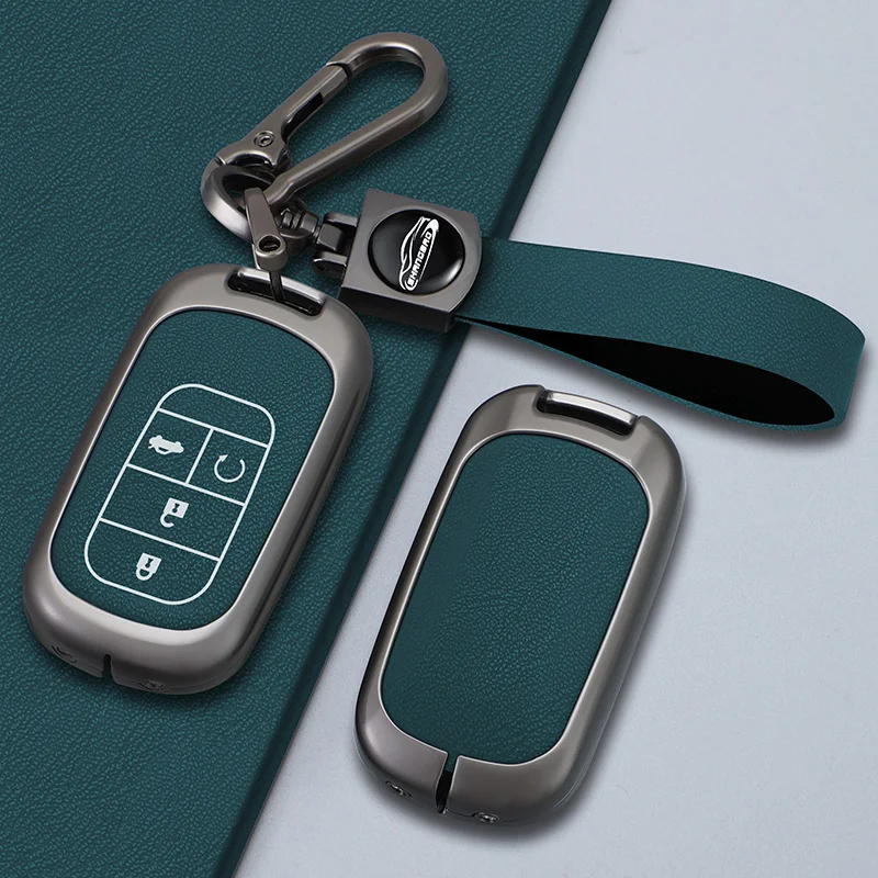 

For Honda Civic Accord CRV HRV ZRV Pilot Vezel Odyssey Metal Leather Car Key Fob Case Cover Shell CR-V HR-V ZR-V Accessories