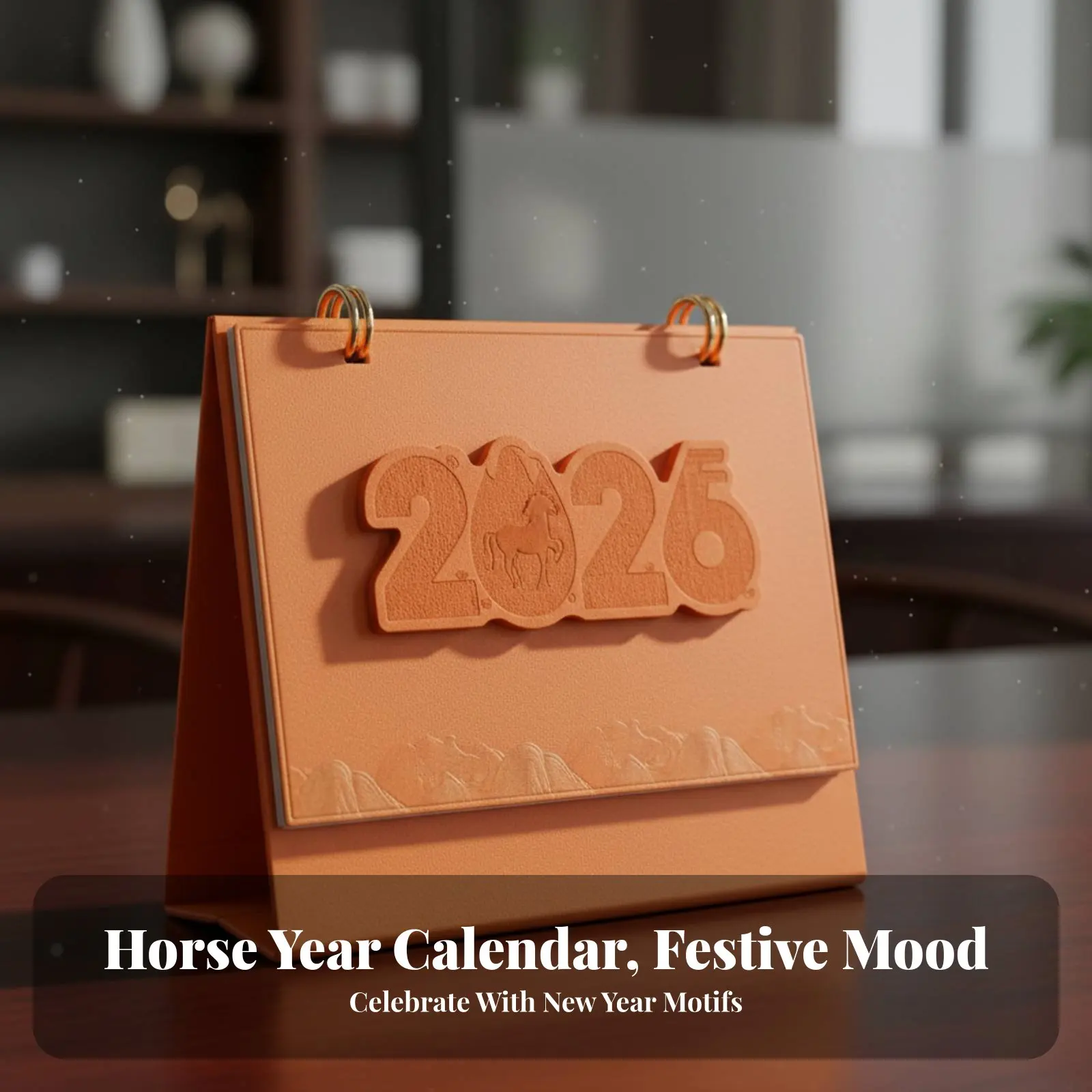 

Ежемесячный деловой планировщик 2026, Кожаный настольный календарь на Год Лошади, с золотым тиснением, креативный корпоративный подарок, с возможностью персонализации символики