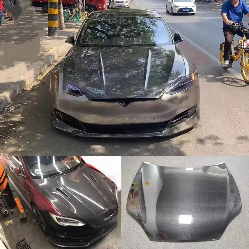 High Quality New Style Light Weight Carbon Fiber Engine Hood Bonnet Cover Fit Model S Car Exterior Mod Parts