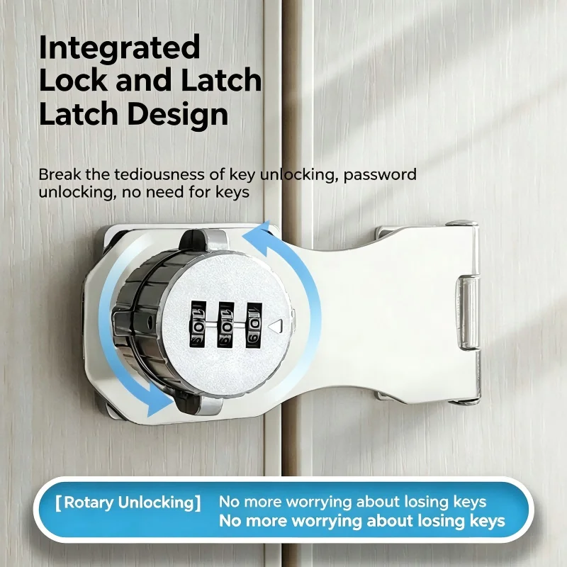 No Drill Zinc Alloy Password Hasp Lock Anti-Theft Combination Lock Latch for Cabinet Wardrobe Fridge Sliding Door，Black