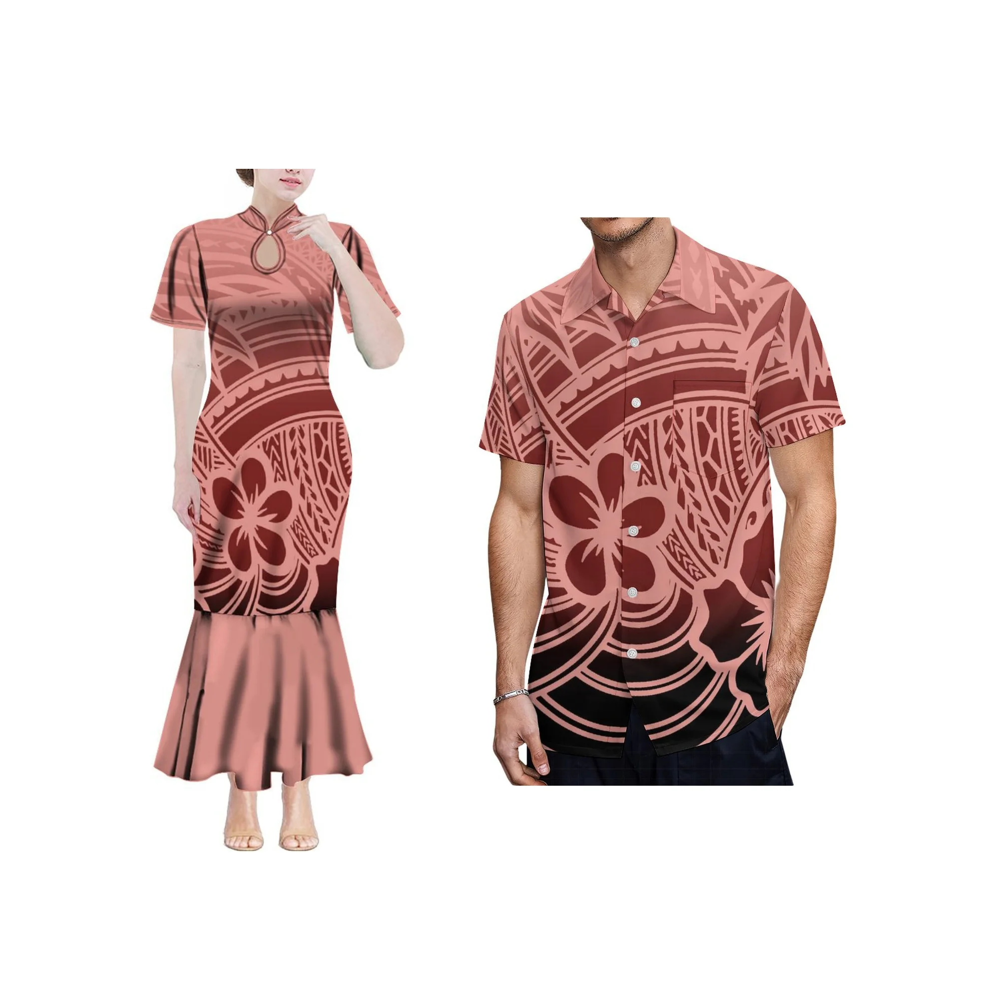 

Best Price Custom Hawaii Design Mandarin Collar Mermaid Casual Dress Ladies Water Drop Design Fit Slim Polynesian Prom Dress