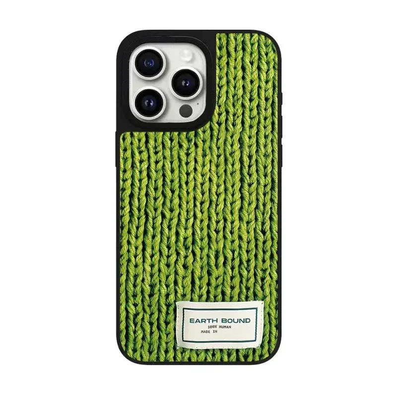 Wool Knitting Pattern Black Silver Border Mirror iPhone 12 13 14 15 16 Pro Max Case - Protective iPhone Case with MagSafe