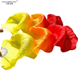 Belly Dance Fans Gradient Color Imitation Silk Fans Belly Dance Performance Props Long Fans Yellow+Orange+Red Customizable