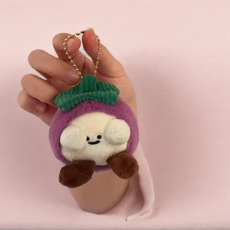 クリエイティブフルーツマンゴスチンぬいぐるみキーホルダーかわいい漫画ぬいぐるみキーリングバッグペンダントカップルバックパック吊り下げ装飾