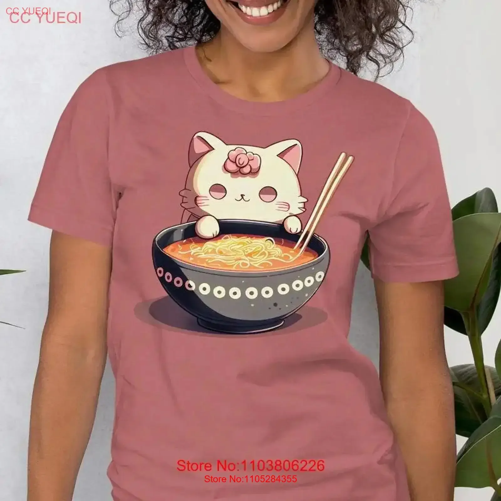 Cute Kawaii Kitten with Ramen Bowl T Shirt CaT SM 2XL vintage Washed homme Casual Comfortable Slightly streetwear Soft Unisex