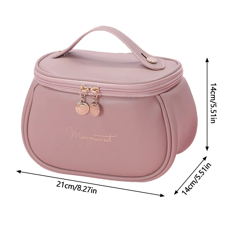 Bolsa de maquillaje multifuncional de cuero PU para mujer, bolsa de almacenamiento portátil de gran capacidad con doble cremallera para brochas de maquillaje, artículos de tocador