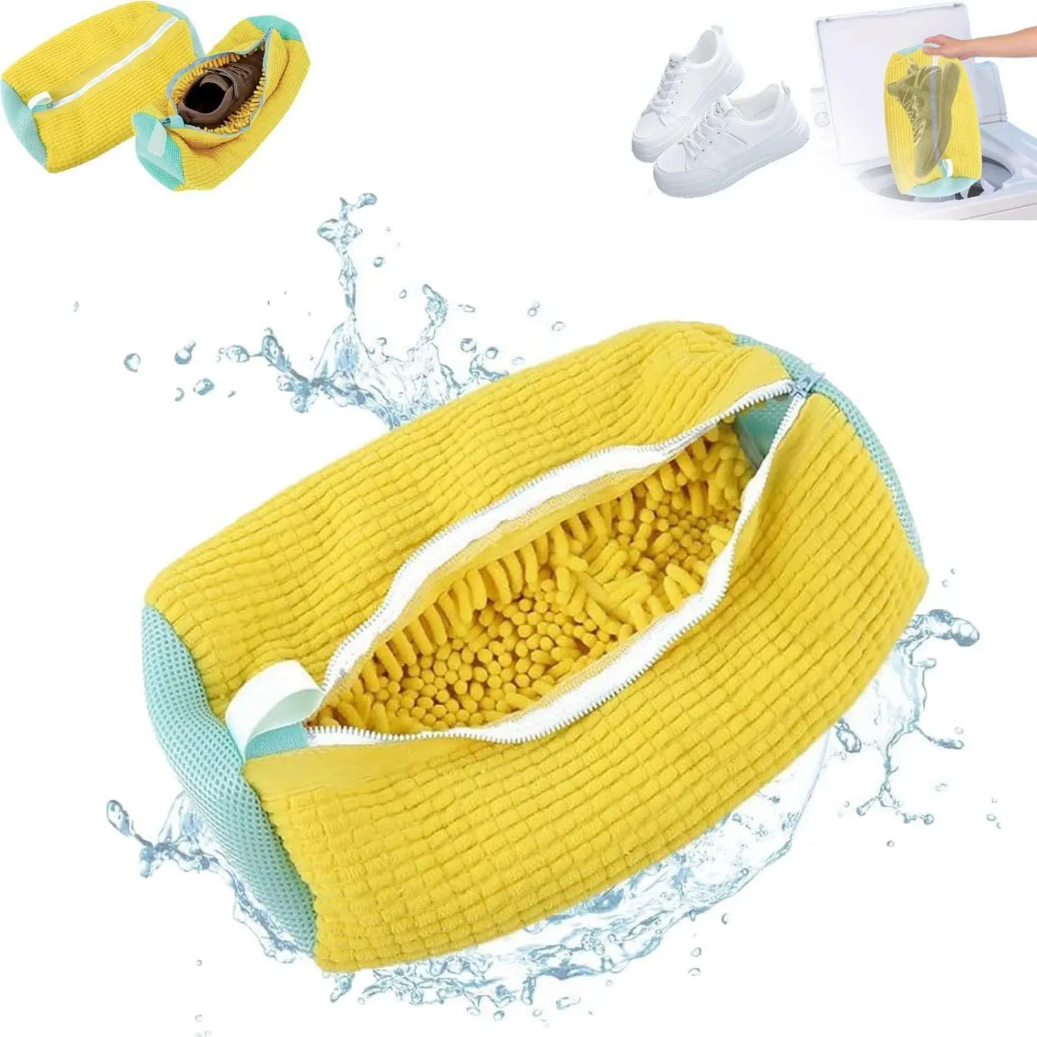 1pc Durable Mesh Shoe Wash Bag with Zipper, Plush Lining Inside Protects Sneakers and Casual Shoes in Household Washing Machine