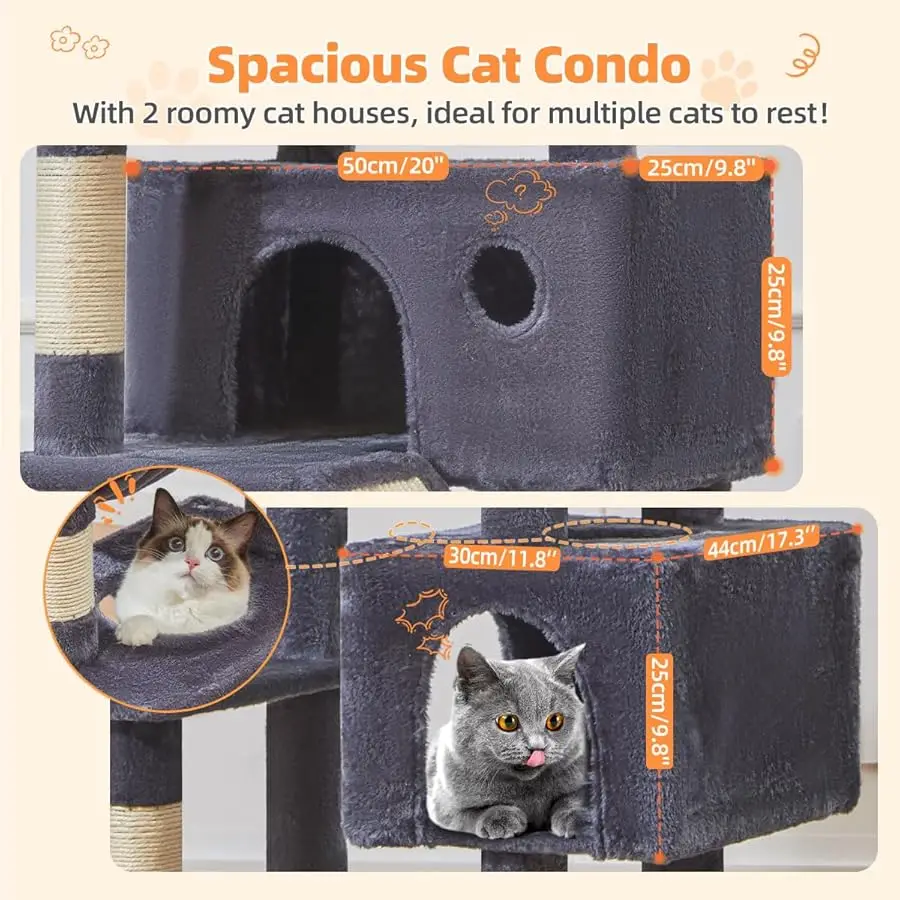 شجرة القطط Taoqimiao مقاس 71 بوصة، برج القطط للقطط الداخلية الكبيرة للبالغين، شقة قطط كبيرة متعددة المستويات، 8 أعمدة خدش من السيزال، معدنية