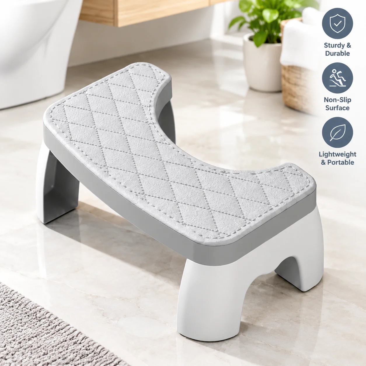 Toilet Stool Squatty Potty Bathroom Foot Stool Thickened Non Slip Squatting Poop Posture Stool for Adults Kids, Plastic Soft Pad