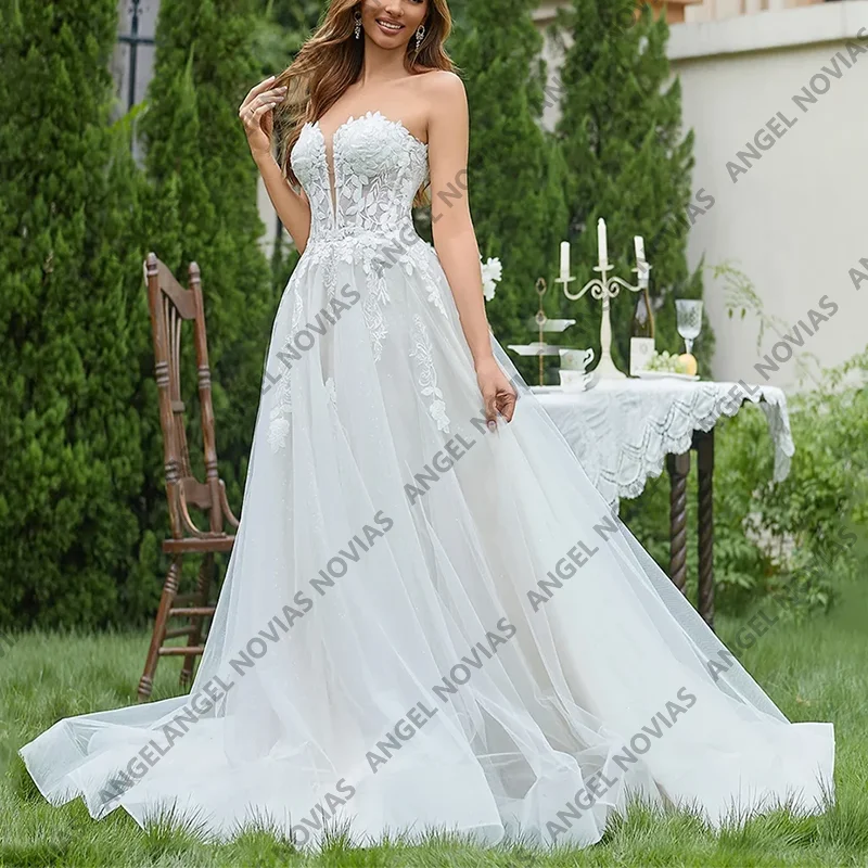 

Длинное белое пляжное весеннее свадебное платье трапециевидной формы, свадебное кружевное свадебное платье Vestidos De Novia boda