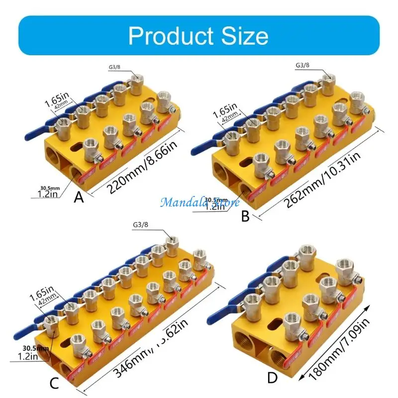 U2JC Multiports Water Manifold Aluminum Water Flows Controller 4/5/6/8In 4/5/6/8Out