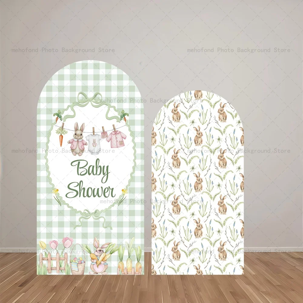 

Mehofond Arch Backdrop Clear Green Baby Clothes With Rabbit Design Kids Baby Birthday Party Decor Studio Photography Background