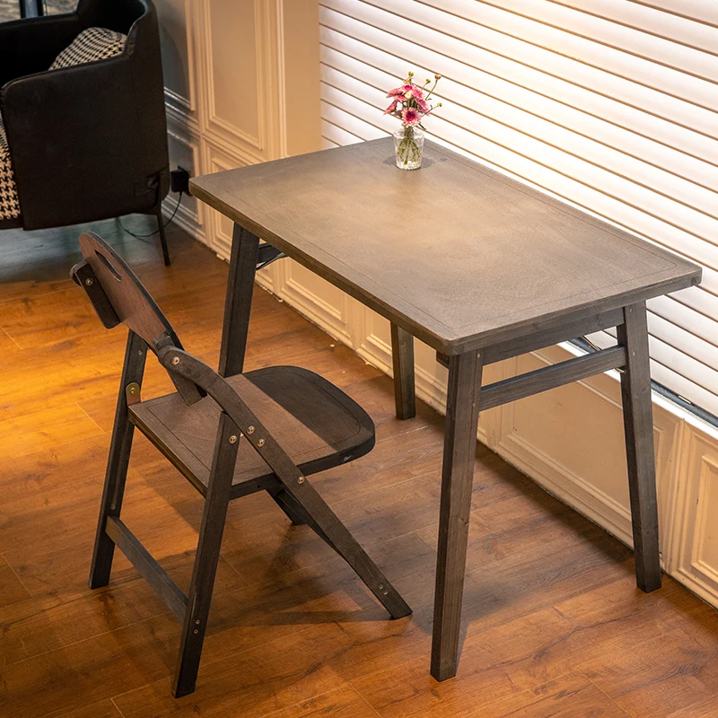 

Double medieval balcony folding tables and chairs household solid wood multi-layer board round table long square table outdoor c