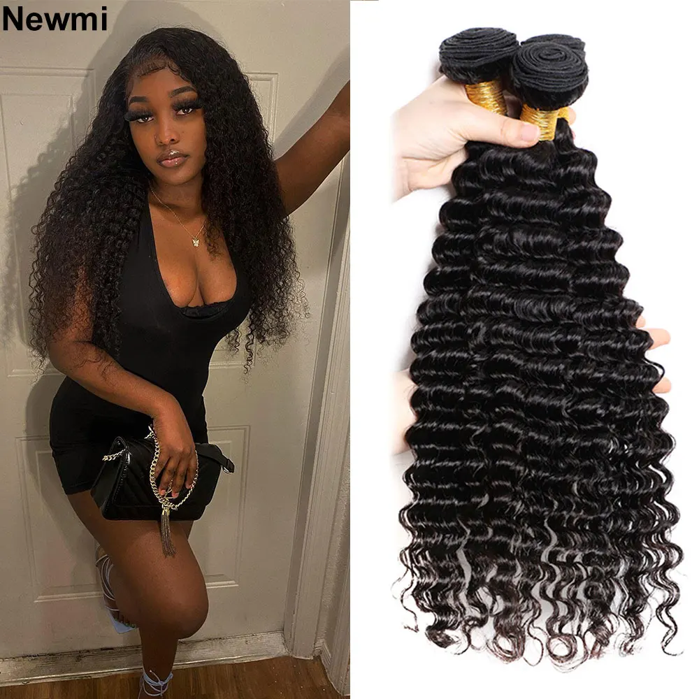 Newmi Deep Wave Bundles Human Hair  Brazilian Hair Weave Deep Wave Human Hair Bundles Raw Unprocessed Human Hair Extensions