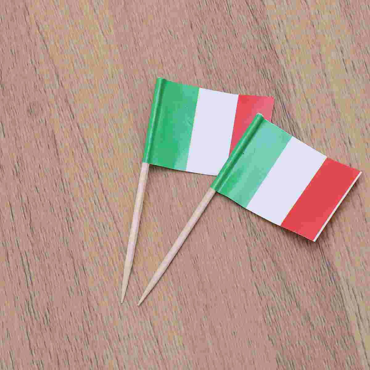 100 Pcs Desert Paper Flag Cupcake Decorations Italy Toothpicks Wooden Toppers