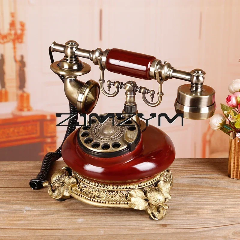 Antique Corded Telephone Resin Fixed Digital Retro Phone Button Dial Vintage Decorative Rotary Dial Telephones Landline for Home