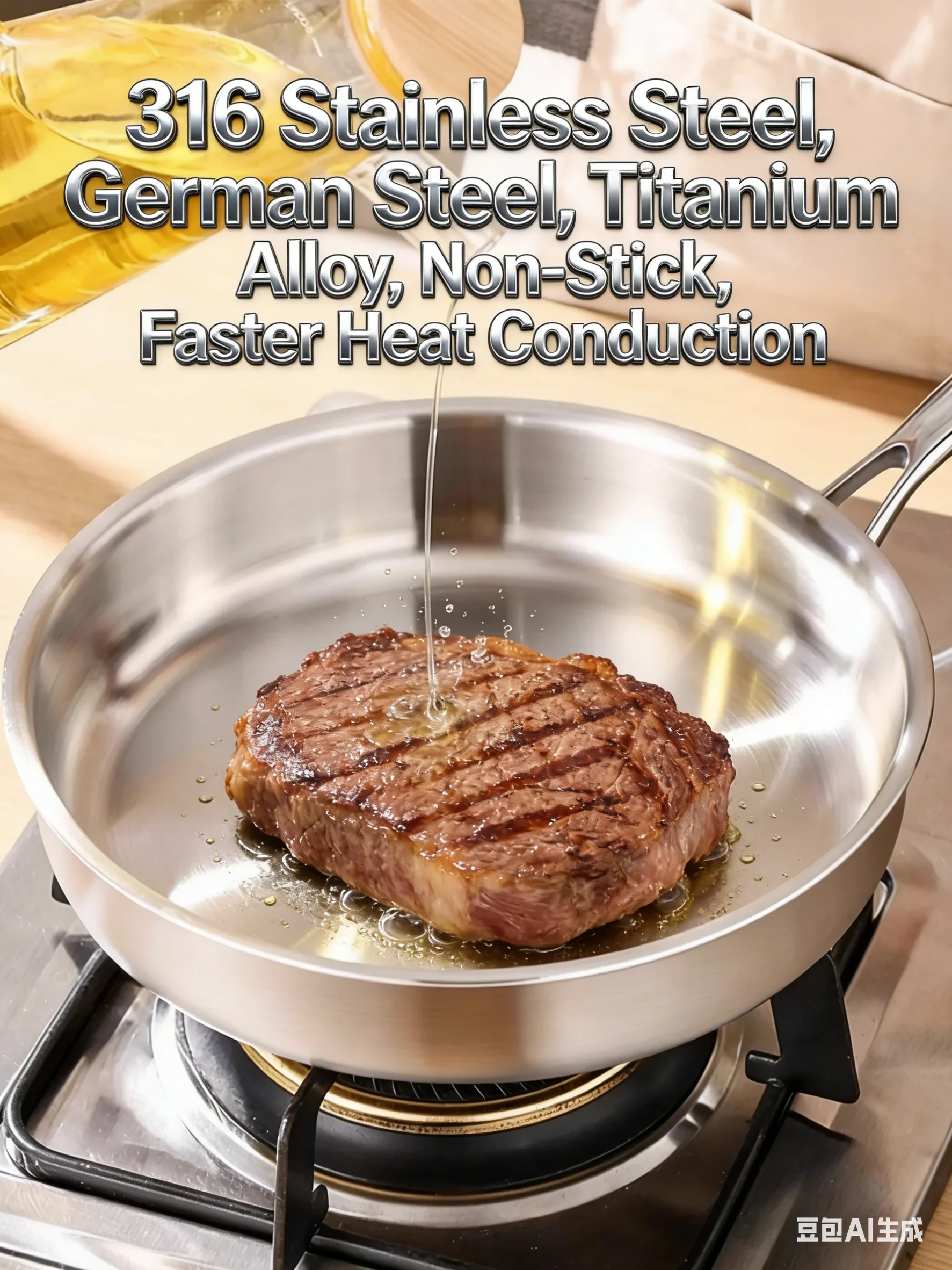 316 Stainless Steel Frying Pan Wok NonStick Pan Fried Steak Pot Uncoated Kitchen Cookware For Gas Stove and Induction Cooker Wok