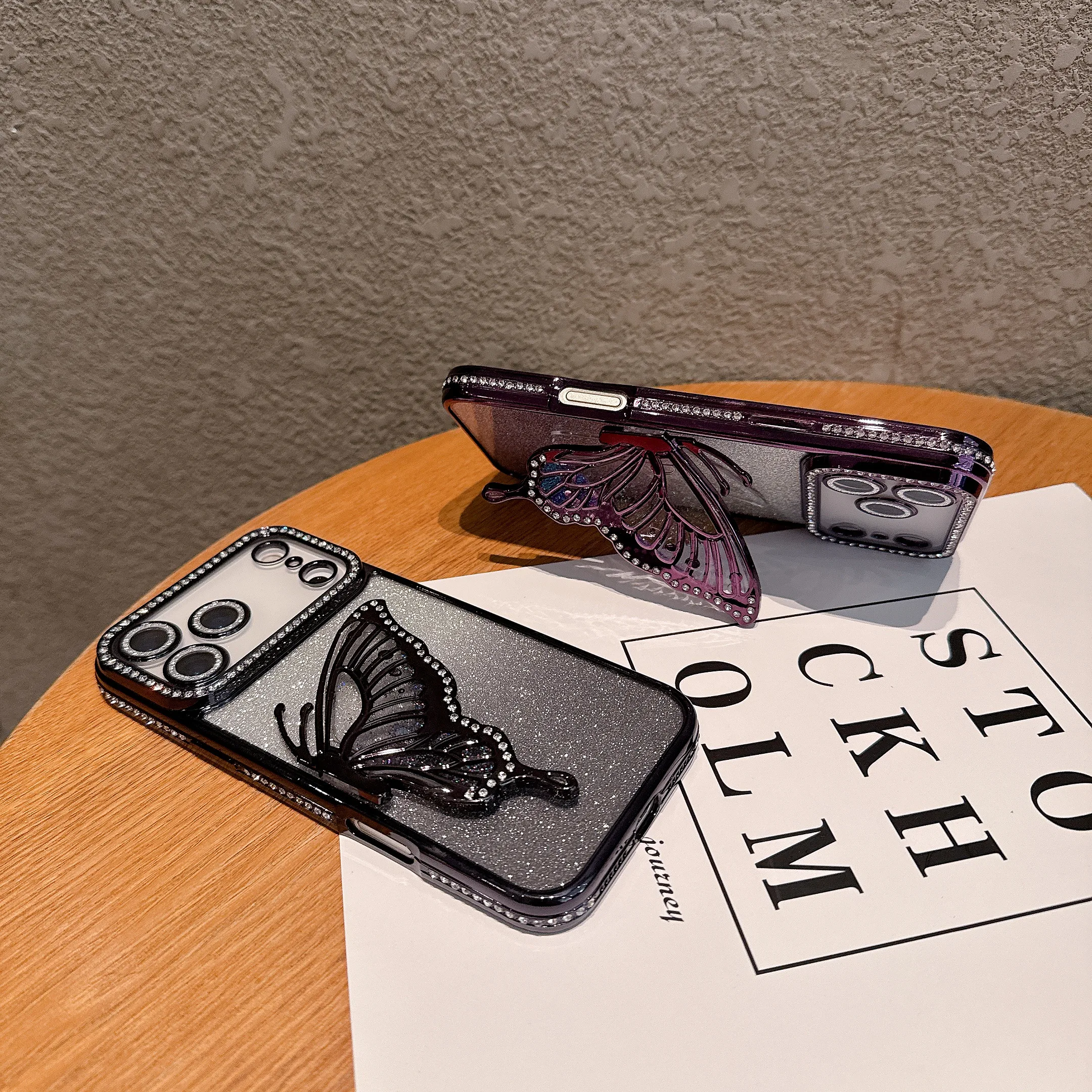 حافظة هاتف فاخرة بحجر الراين الوردي المتلألئ ثلاثي الأبعاد على شكل فراشة، لهاتف آيفون 17 برو ماكس 17 إير حافظة ناعمة واقية #2