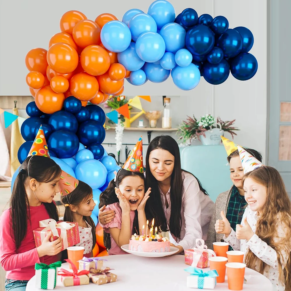 100Pcs Navy Blue Orange Balloon Garland Kit Birthday Baby Shower Balloon Arch Decoration Wedding Engagement Party Air Globos Set