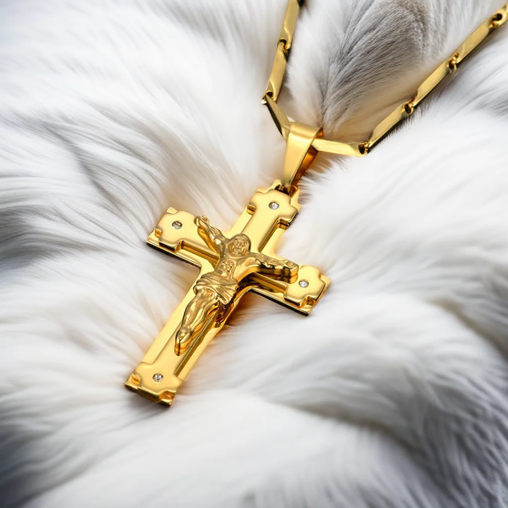 Big Stainless Steel Necklace Chain 4 Size Gold Color Christian Jewelry Jesus Crucifix Men\'s Cross Pendant Necklace For Men xl999