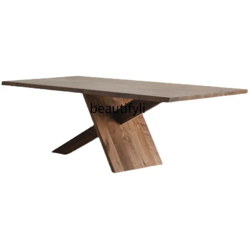 

lbNorth American black walnut dining table, all solid wood rectangular workbench, modern simple log long table