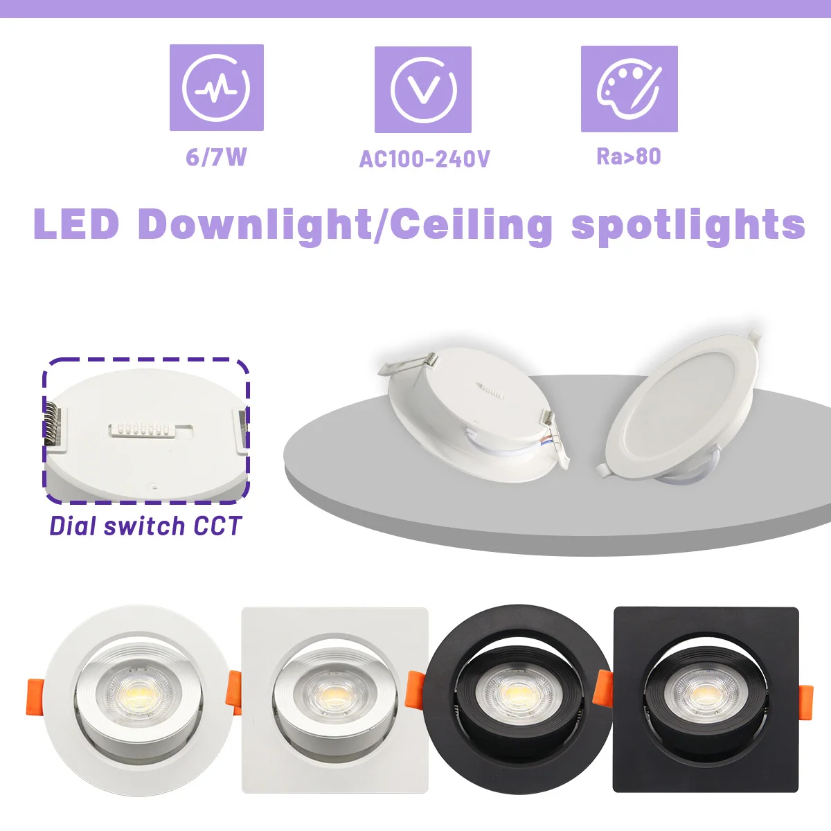 

10 шт. Светодиодные точечные светильники CCT 3000/4000/6500K, антибликовые потолочные лампы, складные споты для спальни и ванной комнаты, накладной монтаж