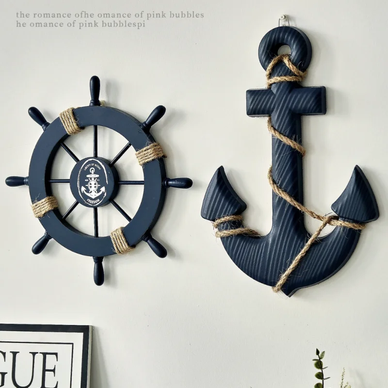 Image of 2 Teile/satz Mittelmeer Stil Holz Ruder Anhänger Wohnkultur Wand Hängen Ornament Strand Vintage Schiff Rad Hängen Handwerk