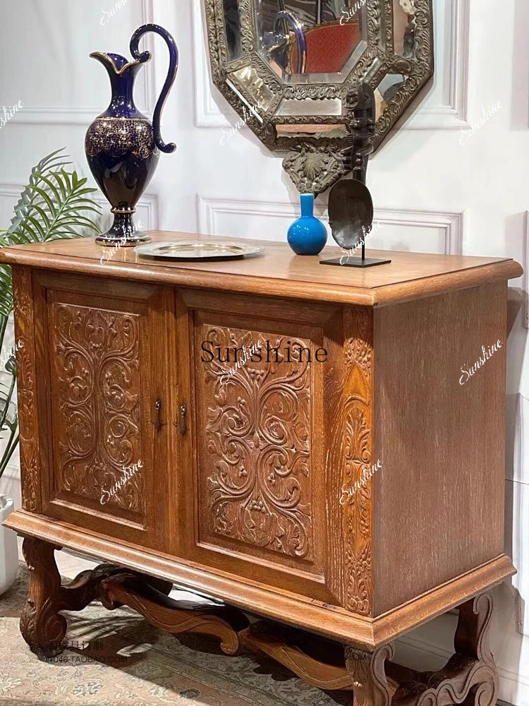 مدخل عرض بهو منحوت قديم أمريكي، خزانة تخزين من الخشب الصلب القديم، فرنسي من القرون الوسطى FT #3