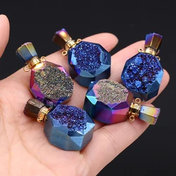 Natural Stone Perfume Bottle Pendant Color Plated Druzys Stone Pendant Women Essential oil diffuser Jewerly Necklace Making
