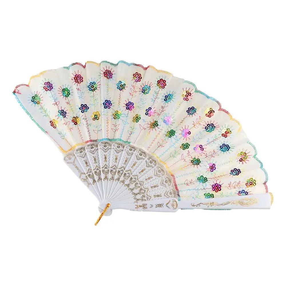 Home Decoration Giltter Sequins Folding Fan Chinese Style Plastic Handle Peacock Dancing Fan Handheld Hand Fan Dance Props