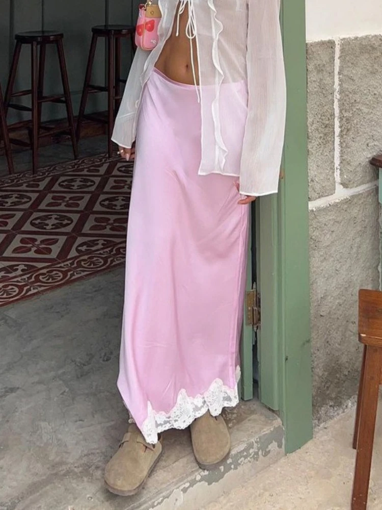 

FDYOUI кружевные лоскутные длинные юбки женские элегантные модные атласные юбки с высокой талией на молнии уличная женская праздничная одежда платье