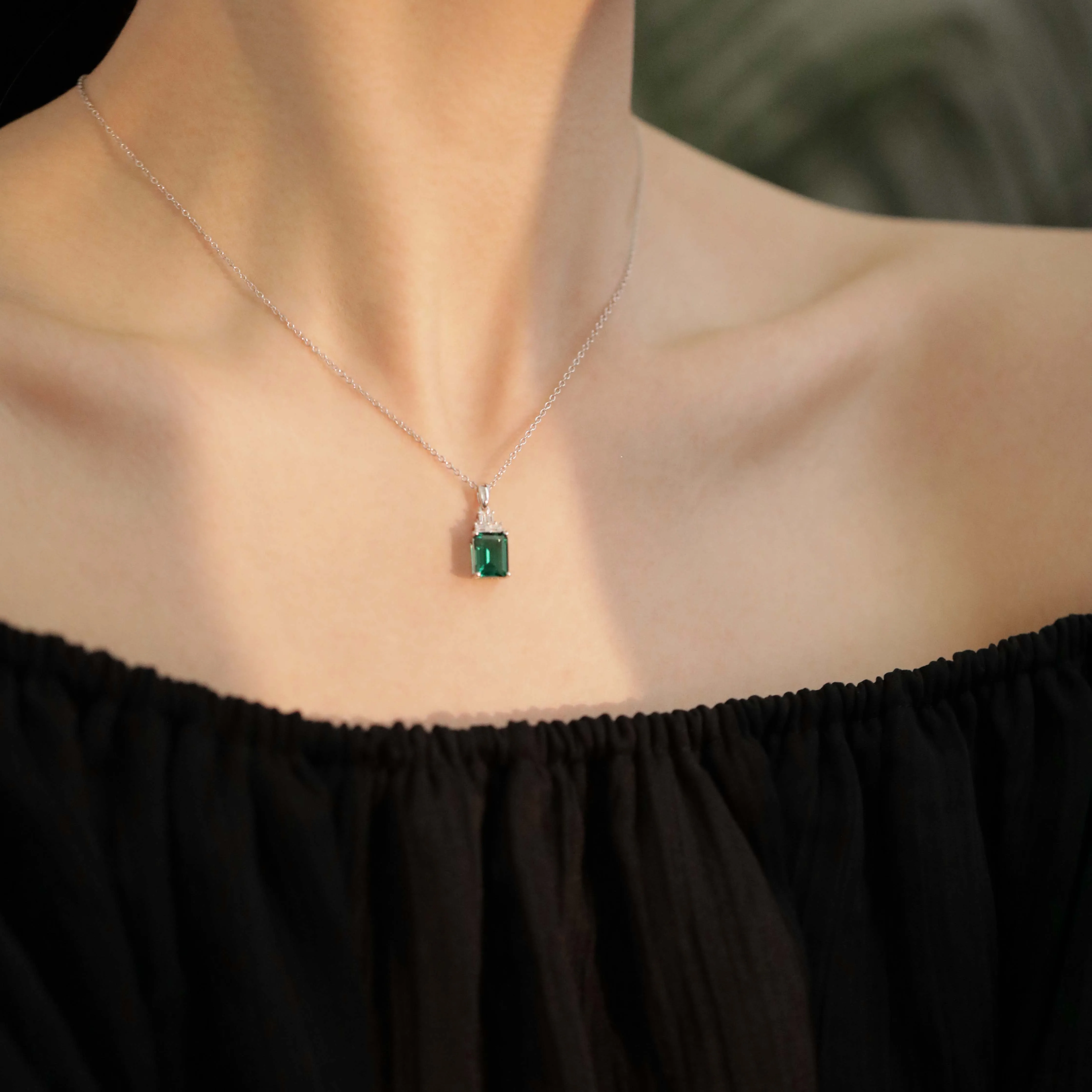 ATTAGEMS Classic 3.6ct Emerald Green S925 Sterling Silver Pendant Necklace With Chain For Women Fine Jewelry Wedding Party Gift