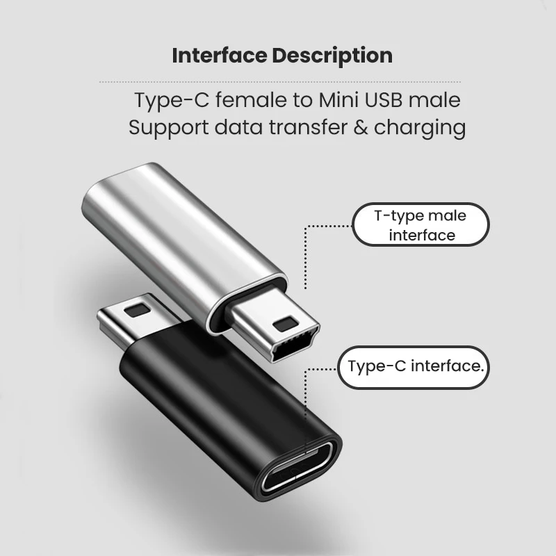 Mini USB to Type C Adapter 5 Pin Male Mini USB to Female USB Type C Data Transfer Connector for GoPro MP3 Camera PC Conventer