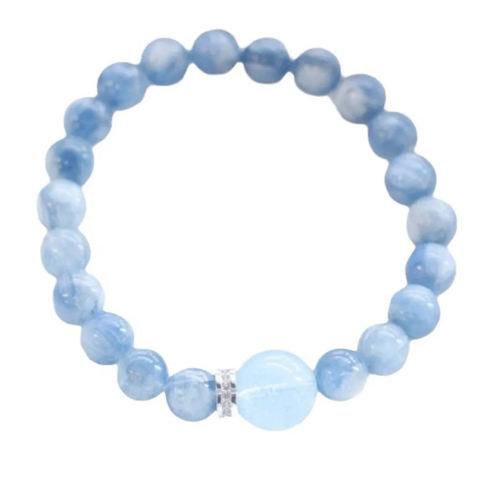 Natural Blue Kyanite Aquamarine Crystal Bracelet - Meditation Spiritual Gift Unique Oil Painting Texture for Bestie Girlfriend