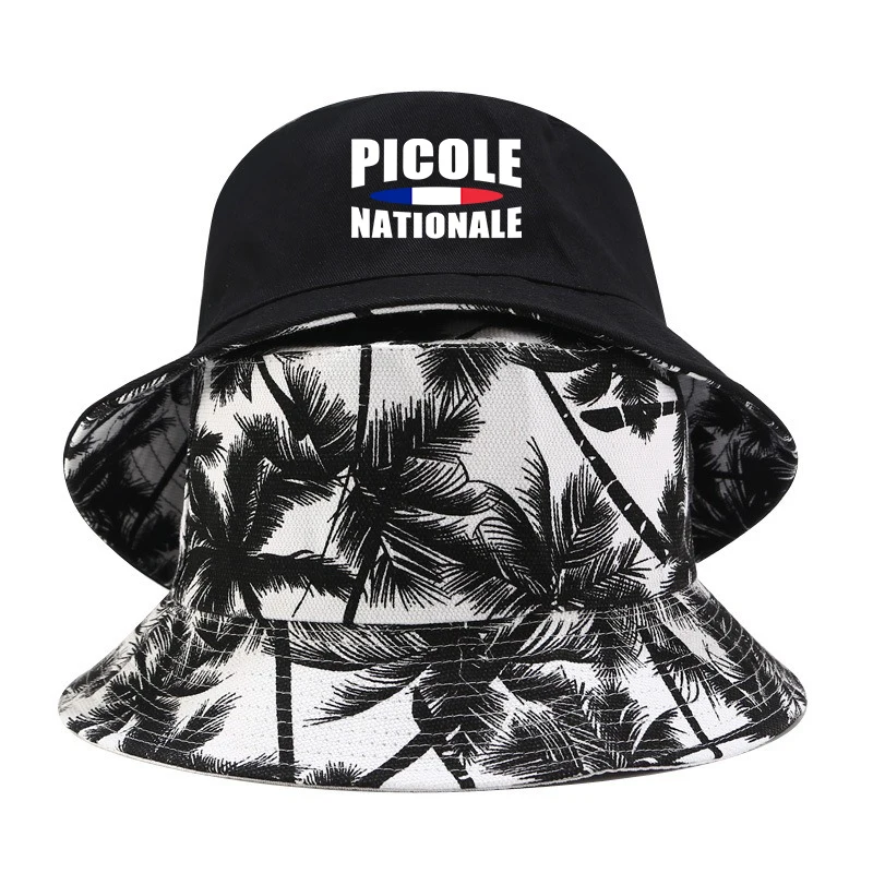 Summer Bob Reversible Bucket Hat Palm Tree Print & Picole Nationale with French Flag Bob Woman Man Daily Sun Beach Fisherman Cap