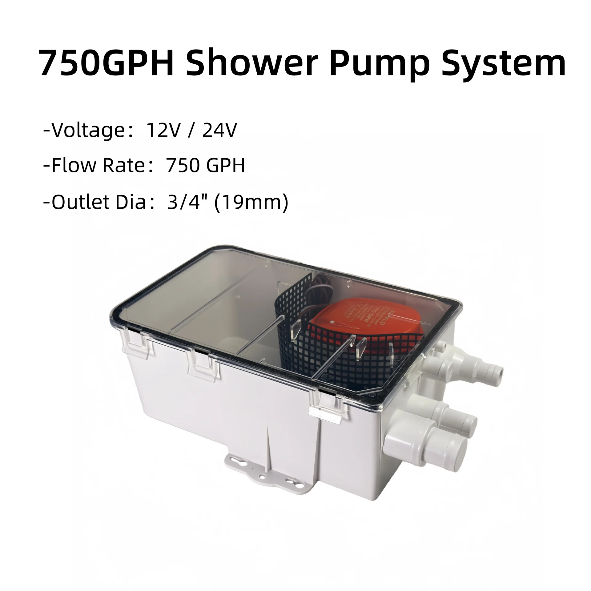 

Seaflo Shower Sump Pump System Boat RV Bilge 12V 750GPH Marine Multi Port Drain Box