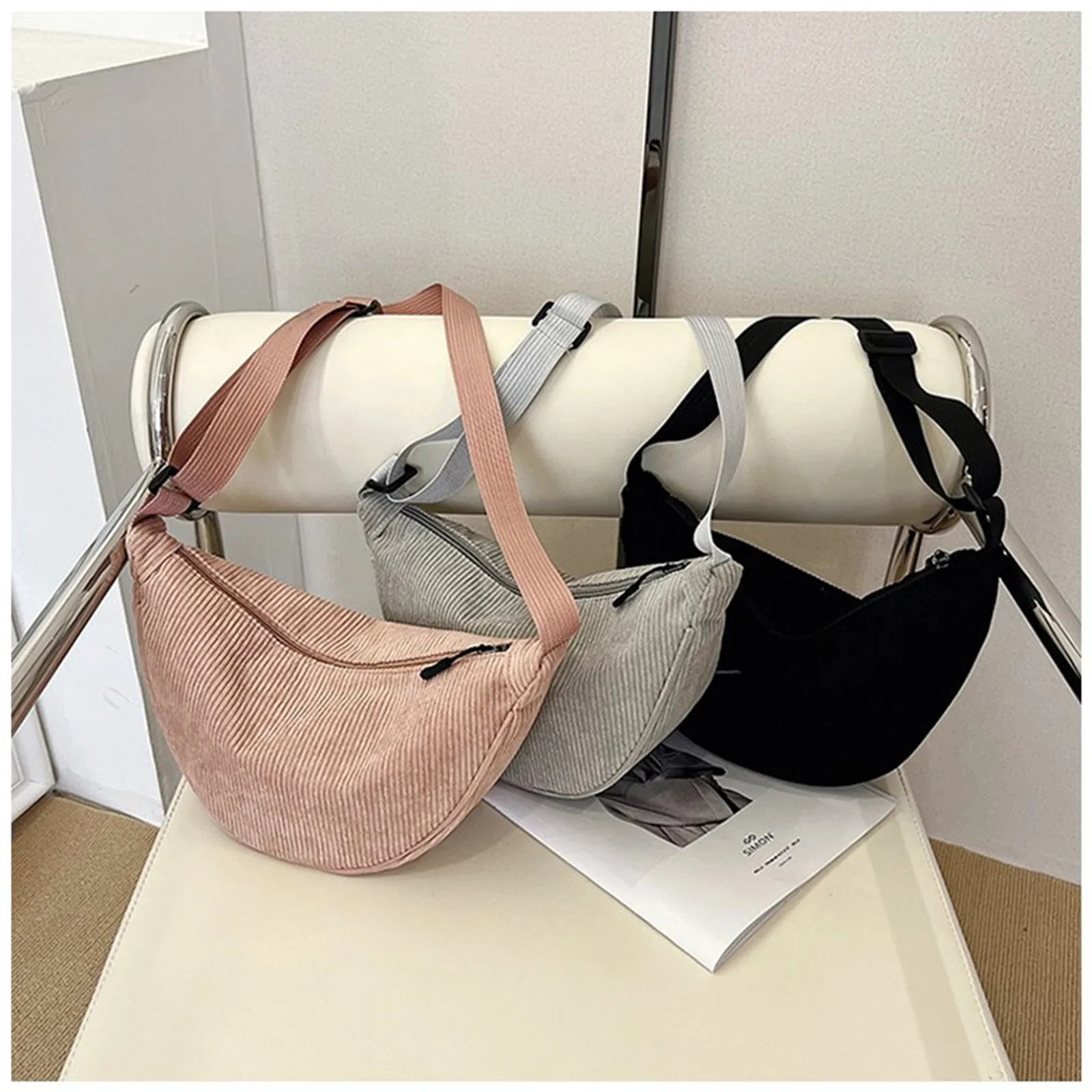 Corduroy Crossbody Bags for Women Chest Bag Banana Bag Shoulder Bag Hobo Dumpling Bag Female Travel Sling Bag Fanny Pack 2023