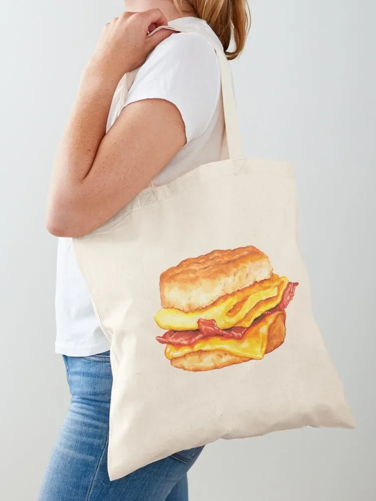 

Bacon Egg & Cheese Sandwich Pattern - White Tote Bag shopping cart bags bags for women canvas shopping bag