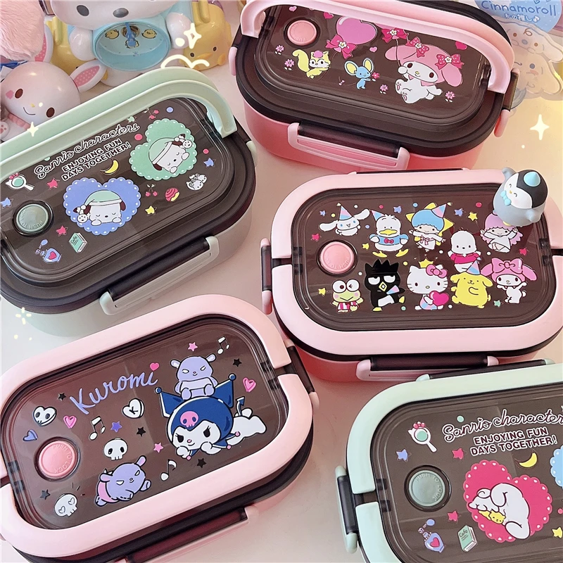 

Sanrioed мультяшный Kuromi My Melody Kawaii Ланч-бокс девушка сердце Коричный 1200 мл двухслойный разделенный Ланч-бокс праздничные подарки