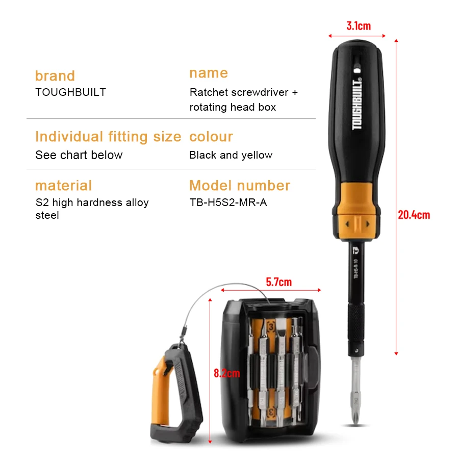 TOUGHBUILT TB-H5S2-MR-A Ratchet Screwdriver Set Ratcheting Multi-Bit Driver + 24-Bit Grenade Double-headed Screwdriver Set