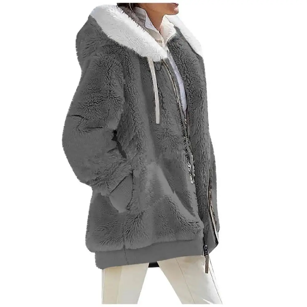 Cappotto moda invernale da donna nuovo Casual con cerniera con cappuccio abbigliamento donna Cashmere autunno donna giacca in pile cappotti da donna in tinta unita