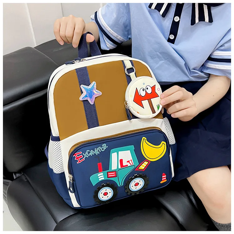 Neuer Kinderrucksack Cartoon Baufahrzeug Jungen Kindergarten-Tasche Atmungsaktiv Mittelgroß für die 3. Klasse – Detail 15