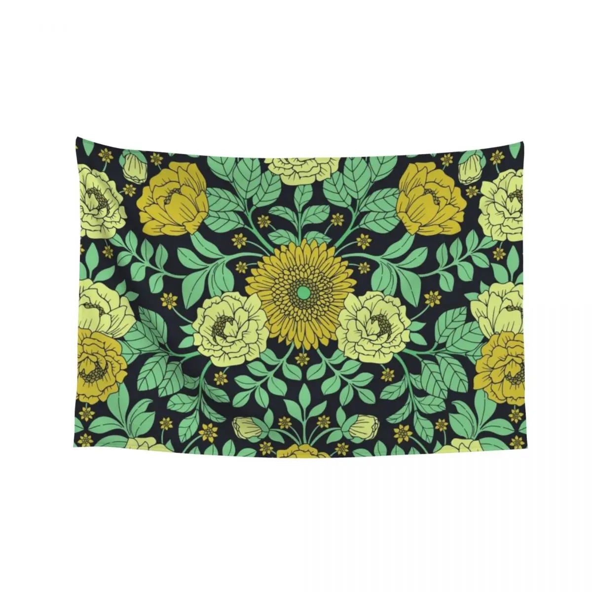 

Seafoam Green, Mustard Yellow and Navy Blue Floral Tapestry Bedrooms Decorations Bathroom Decor Wall Decorations Tapestry