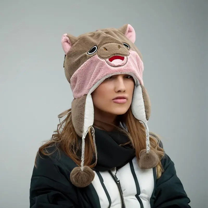 Animal Winter Hat With Ear Flaps Baby Hippo Design Cozy Winter Hat Daily Beanies For Kids And Teens Earmuff Hat For Outdoor