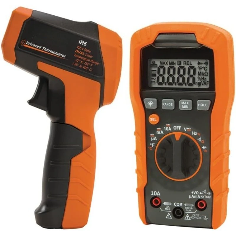 

80063 Multimeter and IR Thermometer 2-Piece Electrical and Temperature Test Kit with Test Leads, Thermocouple, Pouch