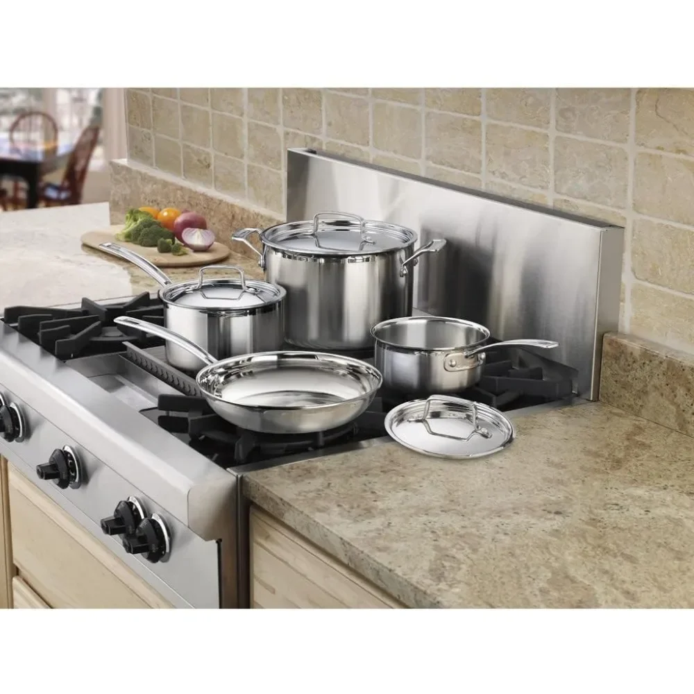 

7-Piece Cookware Set - Triple Frying Pan, Dishwasher Safe, Non-Slip Handle, Sturdy and Durable, 19.88 x 13.19 x 9.45 Inches