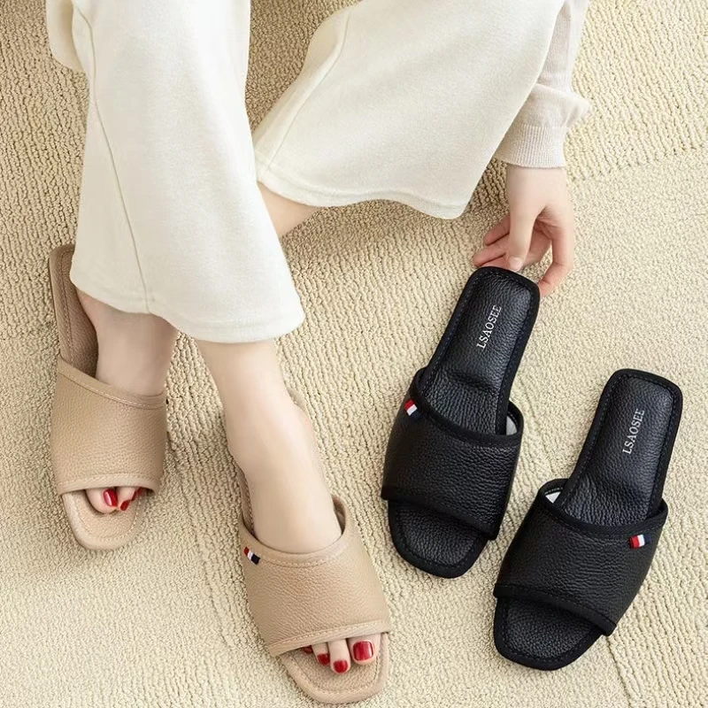 الرجال الصيف جلد طبيعي كلمة واحدة النعال لينة وحيد مقاوم للماء عدم الانزلاق عالية الجودة النعال المنزل عشاق الطابق النعال #6