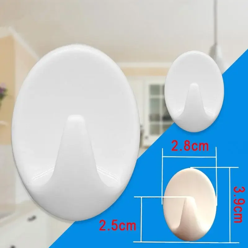 5pcs/set Kitchen Bathroom Sticky Holder Wall Door Hook White Plastic Oval Self Adhesive Hanger For Bag Keys Towel